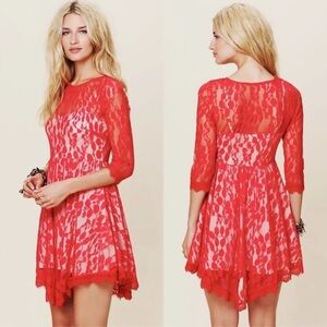 New Free people Red Lace Net Dress layered - and still on website